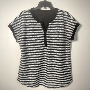Christopher & Banks short sleeve Black White Top Medium v-neck